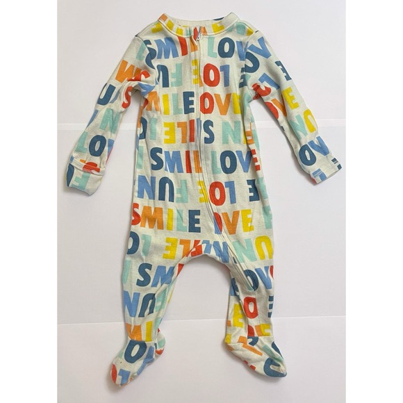 Old Navy Zip Up Footie PJs Smile Love Fun Zip Pajamas Family Matching 3-6 Months - Picture 1 of 8